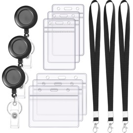 ID Card Holder with Strap Set, 6 Pieces Transparent Card Case with 3 Retractable Key Fob Badge Holder Cards for Students Fellowship Doctor