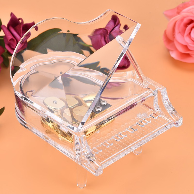 Grand Piano Shaped Windup Transprent Acrylic Music Box Birthday Present