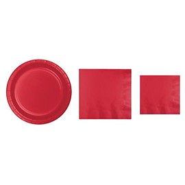 Baxters Party Bundles Bulk, Red, 96 Count 7 Inch Paper Plates, 100 Count Beverage Cocktail Paper Napkins, 100 Count Luncheon Paper Napkins, Pack Contains 296 Pieces Made in USA