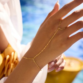 U UWorld 18K Gold Plated Hand Chain Bracelet for Women, Dainty Adjustable Finger Ring Bracelets with Minimalist Chain Bracelet, Stainless Steel Non-Tarnish Trendy Stackable Jewelry Gifts for Her