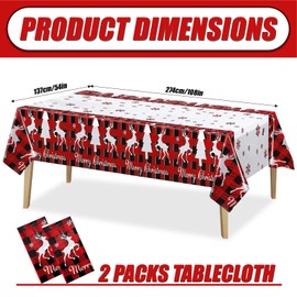 Elk 2 Pack Plastic Tablecloths - 54 x 108 Inches for Rectangle Tables - Disposable Xmas Table Cover - Merry Christmas Party Decorations
