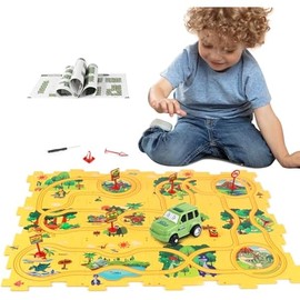 Plastic Floor Puzzles for Kids Ages 3-5, Puzzle Track Car Play Set, Educational Montessori Toys for 3 4 5 6 Year Old Boys, 3 4 5 6 Year Old Boy Birthday Gift, Boy Toys Age 3