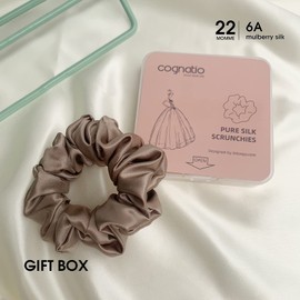 Cognatio Silk Hair Scrunchies, 100% Pure Mulberry Silk Hair Ties for Girls and Women, Avoid Hair Crease, 1 Pack (Large-Coffee)