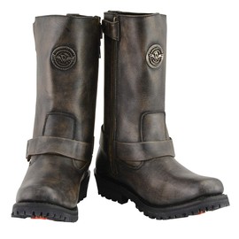 Milwaukee Leather MBL9361 Women's Distressed Brown 11-inch Classic Harness Square Toe Boots - 8