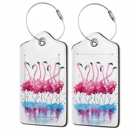 2Pcs Luggage Tag for Suitcase Watercolor Flamingos Cute Suitcase Tag with Privacy Flap & Name ID Label & Metal Loop,Travel Bag Luggage Tags for Women