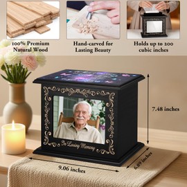 Abooxiu Cremation Urns for Human Ashes Keepsake Urn for Ashes, Burial Funeral Memorial Decorative Urns, Wooden Box and Casket Men Women Adult Male or Female with Photo Frame - Up to 200 LBS