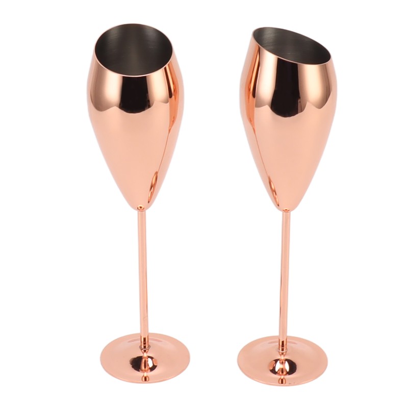 2pcs Copper Champagne Flutes Set Sturdy Thick Bottom Stainless Steel