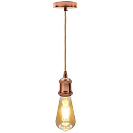 LEDSone Rose Gold Vintage Metal Ceiling Pendant Light Fitting, Rose Gold Twisted Braided Flex 1m Cable, E27 Lamp Holder Suspended Pendant Light Fitting Kit for Indoor Lightings, 1 Pack