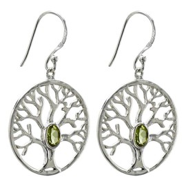 I-be, Tree of Life Peridot Gemstone Faceted Earrings, 925 Silver, in Gift Box, 394622/BDL/S
