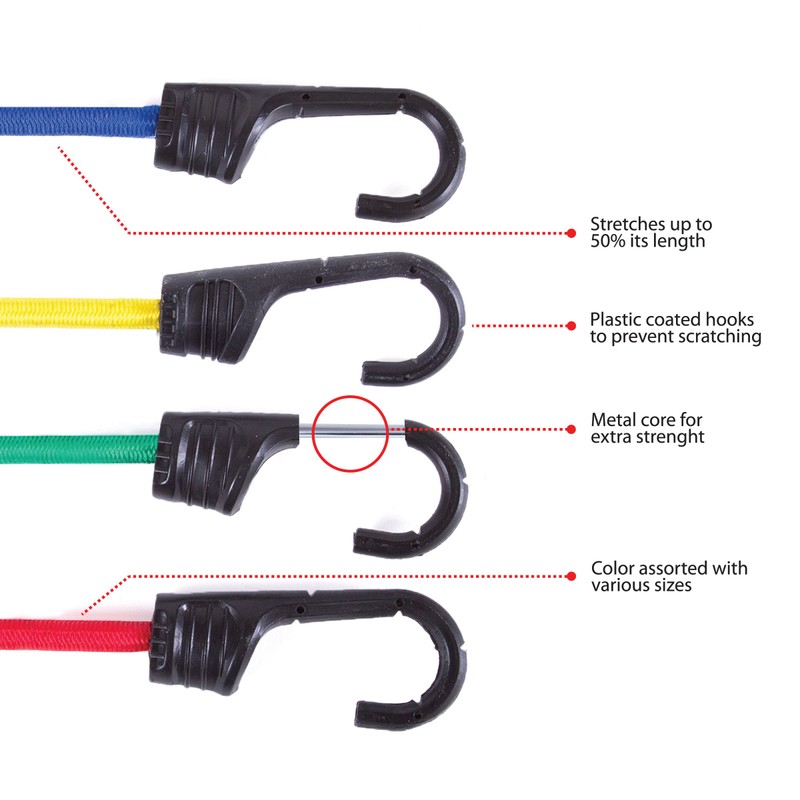 Wellmax Premium Bungee Cord Set with Heavy Duty Hooks and