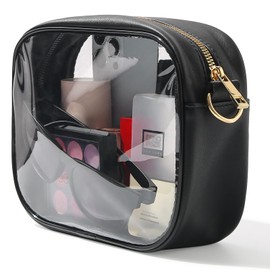 TOBVZOO Clear Purse Crossbody Bag for Women Stadium Approved, Small Leather Clear Bag with Adjustable Strap for Concert Sports Events (Black)