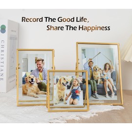 Jajamy Set of 6 Gold Glass Floating Picture Frame, Glass Pressed Flower Frames Collection, 4"x 4", 4"x 6", 5"x 7" Gold Picture Frame for Stand Tabletop Photo Display
