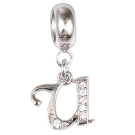 Alphabet Charms Letters Genuine 925 Sterling Silver Initial A-Z Dangle Clear Birthstone fits Bracelets & Necklaces (Letter U)