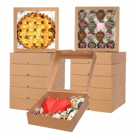 ROSPAKTEK 25 Pack 10x10x2.5 Inches Brown Window Bakery Boxes Pie Boxes - Pie, Cookies & Christmas Treats chocolate covered strawberries Heart hot chocolate bomb