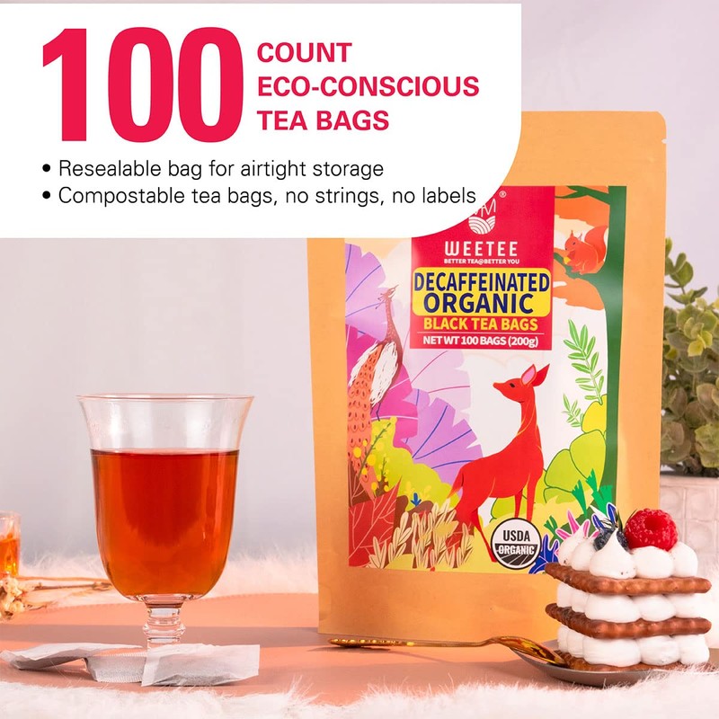 WT WEETEE Organic Decaf Black Tea Bags, Organic Black Tea