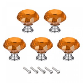 sourcing map 40mm Crystal Knobs Drawer Diamond Shaped Pulls Handles Orange 5pcs