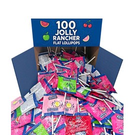 Jolly Flat Lollipops (Suckers) – 100 Count Bulk Pack – Watermelon, Pink Lemonade, Green Apple, Cherry – Individually Wrapped Candy for Events and Parties