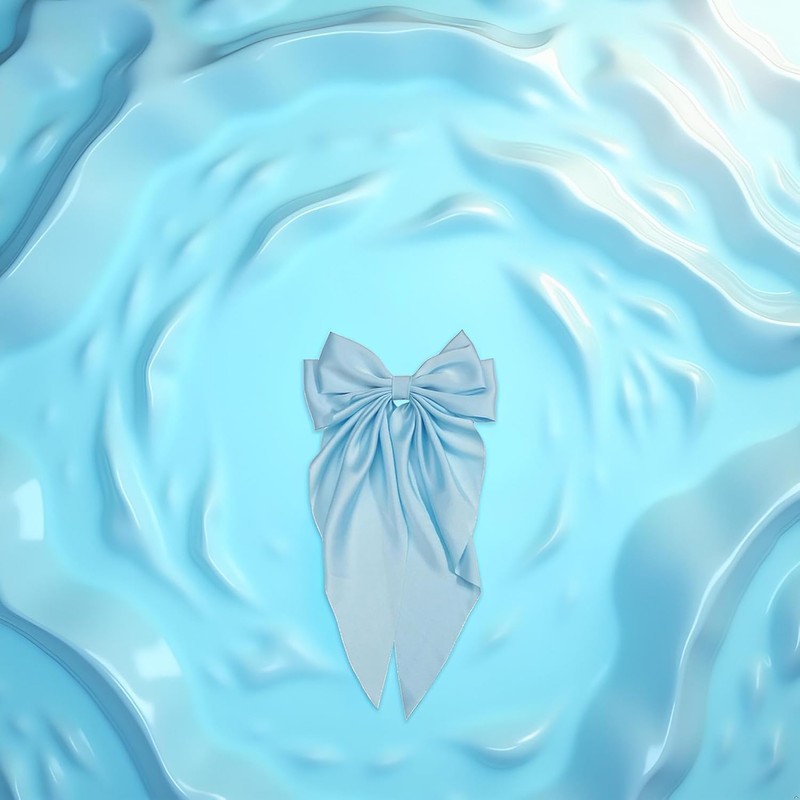 Fermaglio per capelli con fiocco in raso setoso blu chiaro