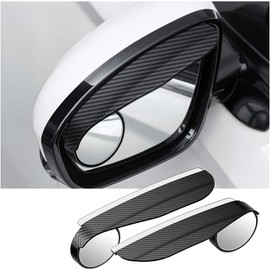 Carleef - 2 espejos de punto ciego para coche con espejo lateral, protector de lluvia, espejo retrovisor de fibra de carbono, visera de lluvia y espejo de punto ciego ajustable HD de 360°, accesorios