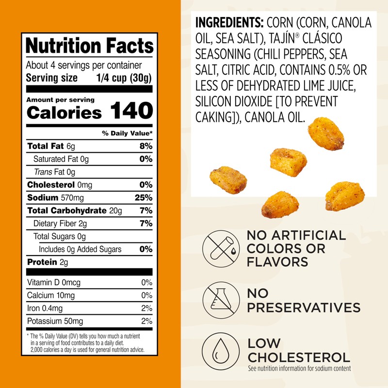 Snak Club Tajin Toasted Corn, Roasted Corn Nuggets with Chili