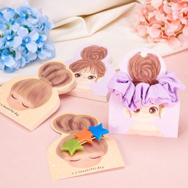Craftdady 50 Pcs Cute Hair Tie Display Cards Headband Hairpin Hair Clip Bow Paper Display Holder Hang Tag for Hair Accessories Organizing