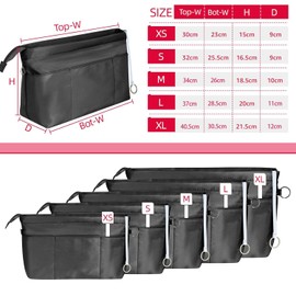 HyFanStr Handbags Organiser Nylon Pocket Organiser Bag Organiser Bag Inside Pockets for Handbags with Key Chain, Black