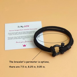 FAOYUDAWEI To My Son Bracelet From Mom And Dad, Svana Bracelets Mother And Son Stainless Steel Horseshoe Buckle Braided I Will Always Be With You Nautical Bracelets Graduation Birthday Gifts Jewelry