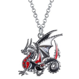 DUOWEI Enamel Welsh Dragon Necklace Fantasy Dragon Pendant Jewellery Novelty Dragon Gifts for Women Girls Dragon Lovers (Darkness)