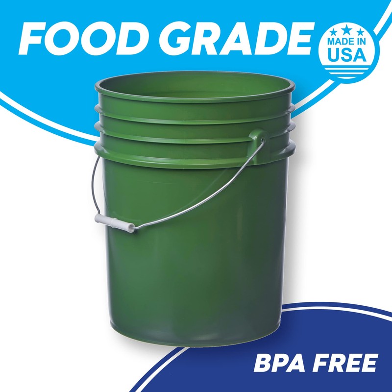 Hudson Exchange Premium 5 Gallon Bucket, HDPE, Green, 12 Pack