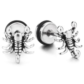 Mens Scorpion King Stud Earrings Stainless Steel Gothic Biker Punk Screw Back Stud Earrings Set of 2, Stainless Steel, No Gemstone