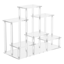 SHUATI 6-Tier Acrylic Display Riser Clear Durable Rectangular Tabletop Acrylic Riser Multi-layer Transparent Display Stand