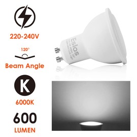 Eslas GU10 LED Bulbs Cool White 6000K, 6W 600LM, 60W Halogen Equivalent,120 Degree Beam, Not-dimmable, Pack of 10