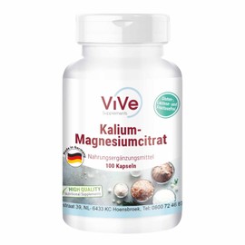 Potassium Magnesium Citrate - 100 Vegan Capsules - Essential Minerals - Well Bioavailable - Safe Dosage | Quality from Germany ViVe Supplements
