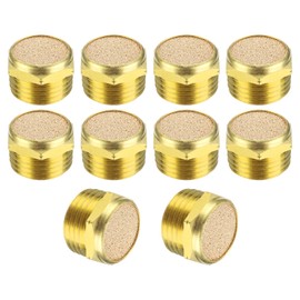 PATIKIL Brass Pneumatic Exhaust Muffler G 1/2, 10 Pack Sintered Bronze Air Compressor Muffler Fitting Flat Air Solenoid Valve Muffler for Automation Pneumatic Equipment, Golden