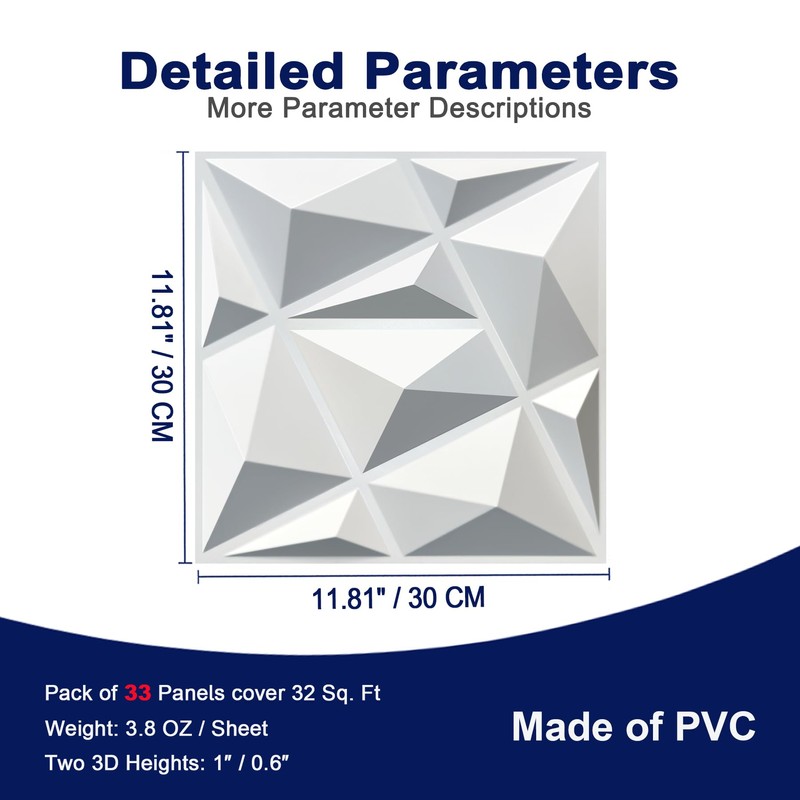 MIX3D 33 Pack 3D Wall Panels, Modern Diamond Textured Design