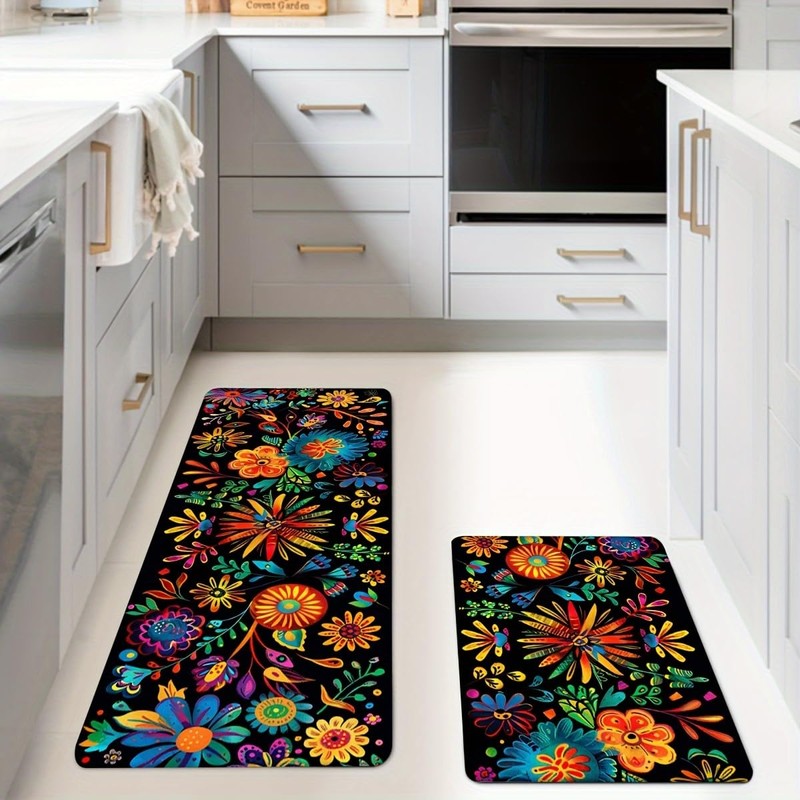 YWZDS Mexican Floral Kitchen Rugs Set of 2, Colorful Kitchen