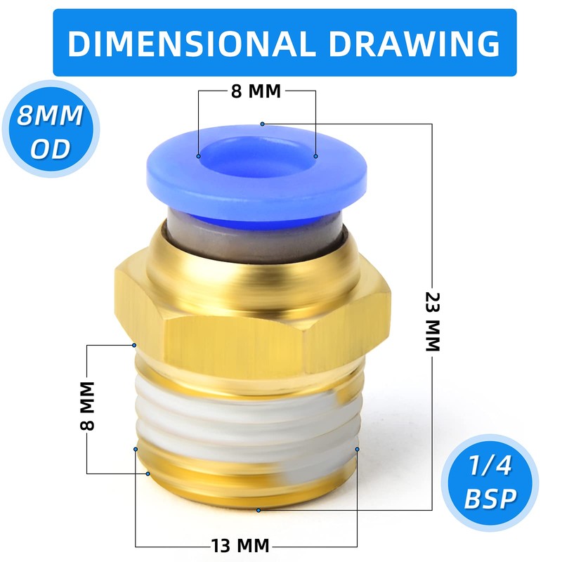 ERGAOBOY 10pcs 8mm Pipe AD x 1/4 BSP Male Thread