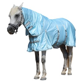 Gallopoff Summer Horse Fly Sheet with Detachable Neck & Belly Wrap, Breathable Fine Mesh Sweet Itch Protection for Stable & Pasture Turnout, Biting Defense & All-Day Comfort Shield Cyanblue 78"