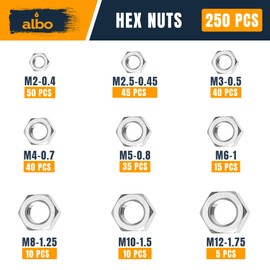 250 PCS Metric Hex Nuts Assortment – Stainless Steel 304 Hardware Nuts Set (M2 to M12) – Metric Nut Assortment in Reusable Box