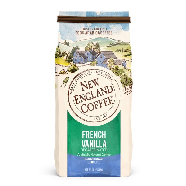 New England Coffee French Vanilla Decaffeinated Medium Roast Ground Coffee 10 oz. Bag