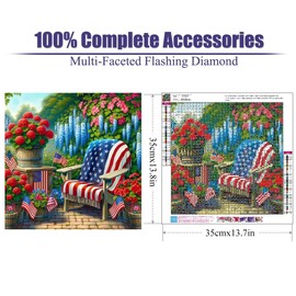 Patriotic Independence Day Diamond Art Painting Kits for Adults,America Flag Diamond Painting Kits for Beginners,5D Flowers Full Drill Diamond Dots,Gem Art Kit for Adults Wall Decor 14x14inch