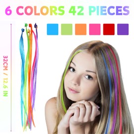 LUFFLOK 42 PCS Coloured Hair Extensions with Hair Clips, Hair Braiding Kit for Girls and Children, Hair Styling Accessories Set, Teenage Girls Hair Braids Extensions for Party and Performance (42 Pcs)