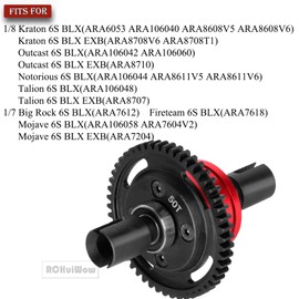 RCHuiWow RC 50T Diff Gear Upgrades Part for 1/8 Kraton/Outcast/Talion 6S BLX EXB,Notorious 6S BLX,1/7BigRock/Fireteam 6S BLX,Mojave 6S BLX EXB,Metal 50T Limited Slip Center Diff Set,Red