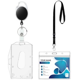 Fhlbestyu 1/2 Set Card Case with Lanyards, ID Holder Transparent and Waterproof, ID Card Holder, Key Ring, Work ID, Student ID, Office Lanyard