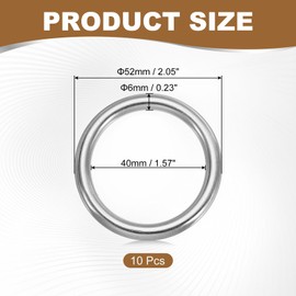 sourcing map M4x2" Seamless Metal O Ring, 304 Stainless Steel Smoothing Welded Solid Round Ring Buckle for Dog Collars Macrame Camping Belt Dog Leashes Luggage, Pack of 10