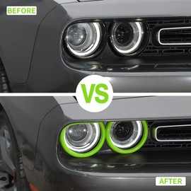 Voodonala for Challenger Headlight Headlamp Lampshade Accents Enhancements Cover Bezels Ring Cover Trim for 2015-2025 Dodge Challenger Exterior Accessories,ABS 4PCS Green