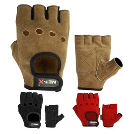 Met-X Weightlifting Gloves XX Large, Fingerless Leather Gloves, Breathable Extra Grip Bodybuilding, Workout, Exercise, Cycling, Training Accessories, Fitness Gym Equipment (Tan, 2XL)