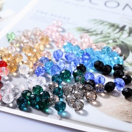 DAHI Glass Beads Approx. 600 Pieces 8 mm Crystal Faceted Glass Beads Rondelle Beads for Charms Jewellery Making Bracelets Necklaces Approx. 15 Colours / 8 mm