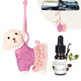 Car Air Freshener with Felt Plush Puppy Ornament, Foxon Road (Floral) Scent, Essential Oil Diffuser, 90+ Days Long Lasting Aroma, Natural Plant Essence