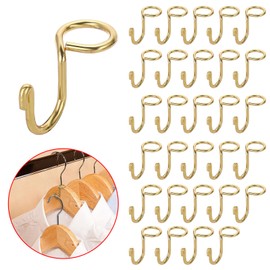 Sumnacon Hanger Hooks 30 Pcs Clothes Hanger Hooks Gold Metal Connector Hooks Mini Cascading Hanger Extender Hooks for Velvet Wooden Hangers Hat Bag Gold